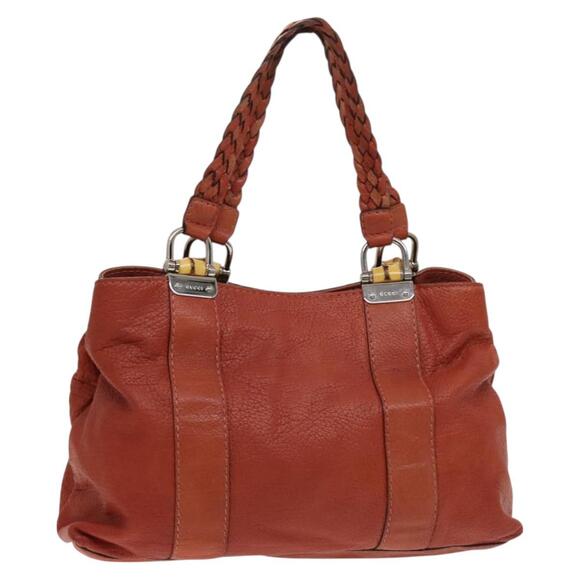 GUCCI Bamboo Tote Bag Leather Orange Gold - Picture 1 of 16